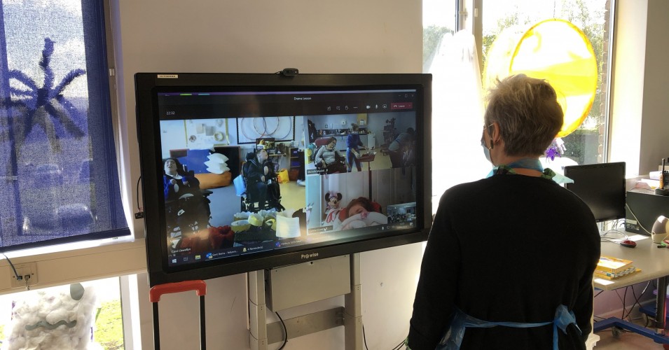 a school class at chailey being taught virtually