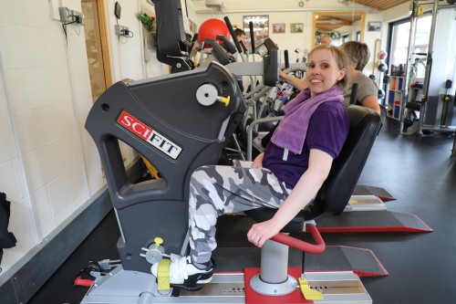 Kathryn on cycling machine