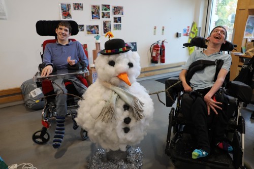 Joe and Jono with snowman in art sessions